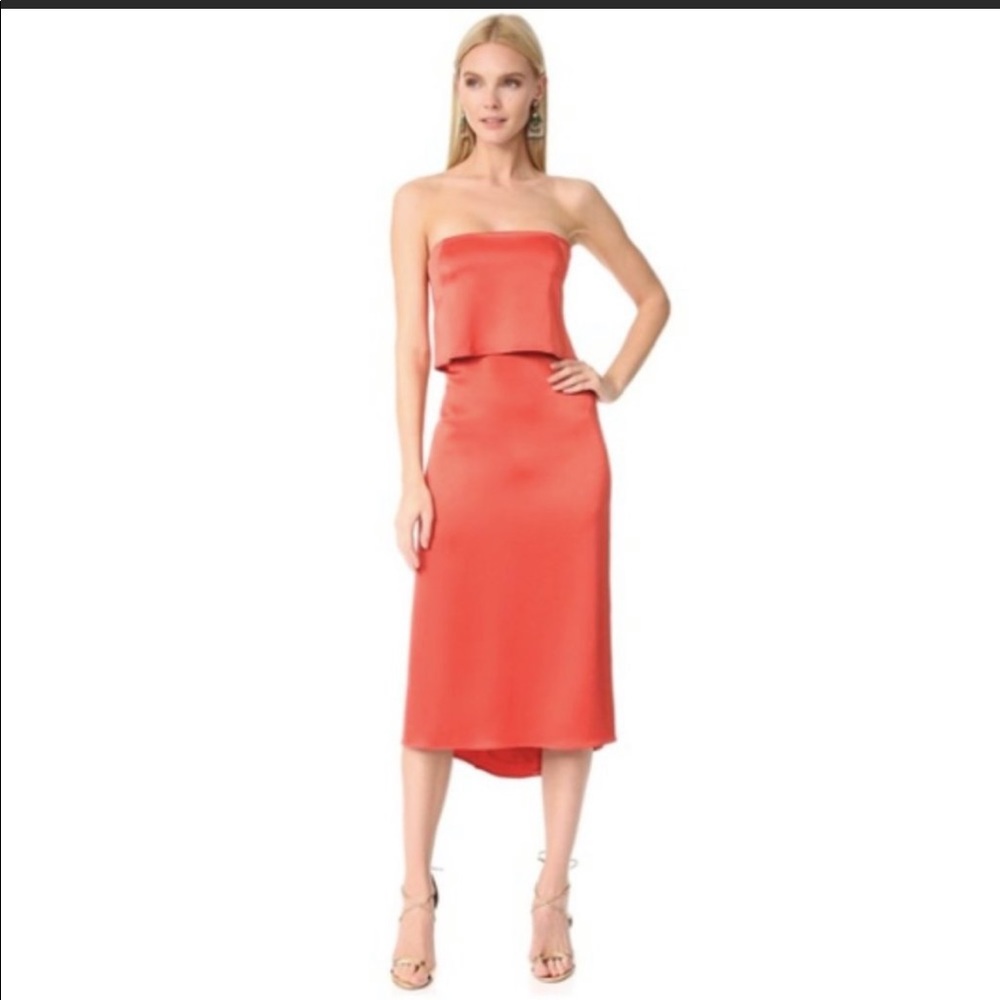 Halston Heritage salmon strapless midi dress